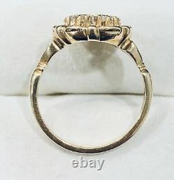 0.20 Ct 14k Yellow Gold Diamond & Black Enamel Flower Ring Band Size 7