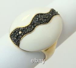 0.30 Ct Natural Black Diamond White Enamel Ring Size 8 Gold Embraced