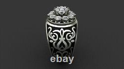 1.25 Ct Black Enamel Unisex Diamond Ring Engagement Wedding 925 Silver/ Gold