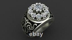 1.25 Ct Black Enamel Unisex Diamond Ring Engagement Wedding 925 Silver/ Gold
