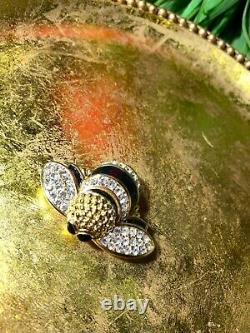 1.5in Swarovski Vintage Gold Tone Crystal & Black Bee Pin/brooch Retired