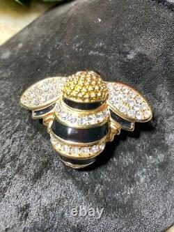 1.5in Swarovski Vintage Gold Tone Crystal & Black Bee Pin/brooch Retired