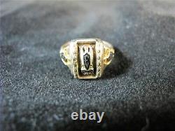 10 K Gold Ring With Black Enamel, High School Graduation C1946