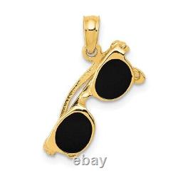 10K Yellow Gold 3-D Black Enameled Moveable Sunglasses Pendant 1.14gram
