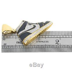 10K Yellow Gold Diamond Black Enamel Air Jordan Shoe Pendant 1.75 Charm 0.60 CT