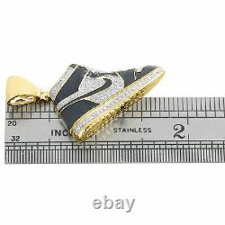 10K Yellow Gold Over Diamond Black Enamel Air Jordan Shoe Pendant 1.75 Charm