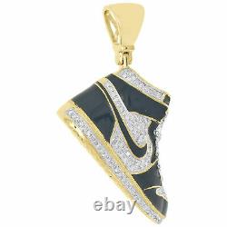 10K Yellow Gold Over Diamond Black Enamel Air Jordan Shoe Pendant 1.75 Charm
