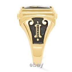 10K Yellow Gold Polished Textured Black Enamel & Onyx Masonic Ring for Men