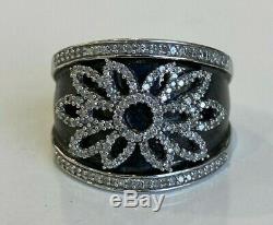10ct solid gold with Black Enamel & Diamond band ring 8.40g size P 7 1/2