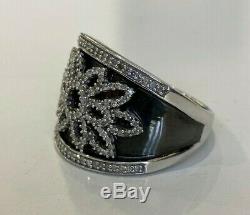 10ct solid gold with Black Enamel & Diamond band ring 8.40g size P 7 1/2