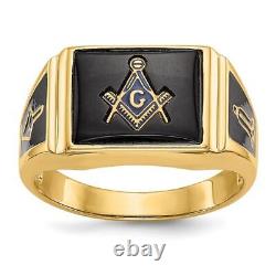 10k Yellow Gold Black Enamel and Onyx Masonic Ring