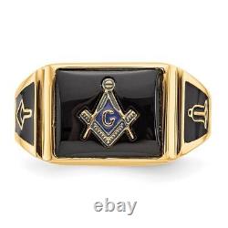10k Yellow Gold Black Enamel and Onyx Masonic Ring