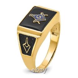 10k Yellow Gold Black Enamel and Onyx Masonic Ring For Mens