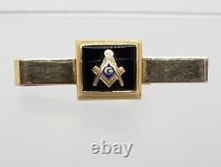 10k Yellow Gold Black Onyx Blue Enamel Masonic Money Tie Clip 1.75 inch