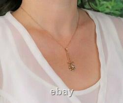 10k Yellow Gold Diamond and Seed Pearl Black Enamel Antique Lavalier Necklace 15