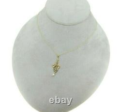 10k Yellow Gold Seed Pearls and Black Enamel Lavaliere Pendant (#J4956)