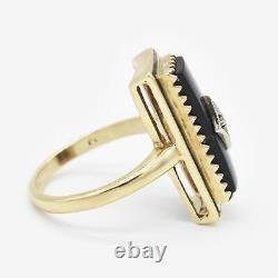 10k Yellow Gold Vintage Black Onyx Enamel Diamond Ring Size 8.5