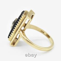 10k Yellow Gold Vintage Black Onyx Enamel Diamond Ring Size 8.5