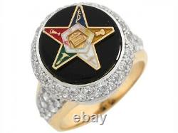 10k or 14k Two Tone Gold CZ Cluster Onyx Enameled Eastern Star Ladies Ring