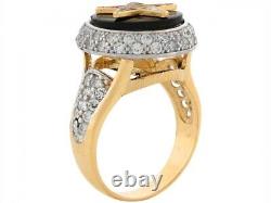 10k or 14k Two Tone Gold CZ Cluster Onyx Enameled Eastern Star Ladies Ring