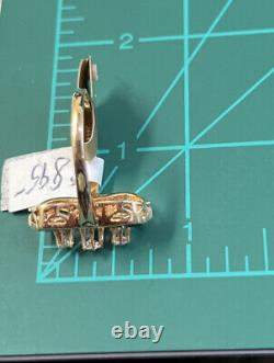 14 K Yellow Gold, Black Enamel Victorian Style Ring with3 diamonds 5.2 g Sz 7.5