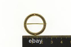 14K Art Deco Black Enamel Patterned Circle Pin/Brooch Yellow Gold 92