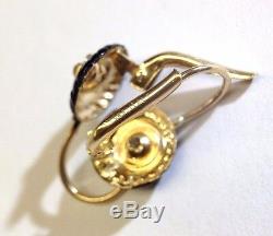 14K Gold. 50 CTW H SI1 Mine Cut Diamond Black Enamel Victorian Style Earrings