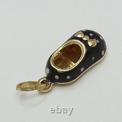 14K Gold Black White Enamel Polka Dot 3D MaryJane Little Girl Shoe Charm Pendant