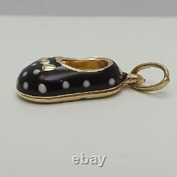 14K Gold Black White Enamel Polka Dot 3D MaryJane Little Girl Shoe Charm Pendant