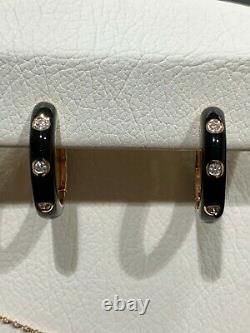 14K Rose Gold Diamond and Black Enamel Huggie Hoop Earrings Retails $1075