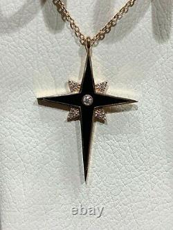 14K Rose Gold Diamond and Black Enamel Star Pendant Necklace Retails $820
