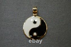 14K Solid Yellow Gold 0.85 Round White and Black Enamel Yin Yang Charm Pendant