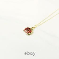 14K Solid Yellow Gold Enamel Ladybug Pendant -Red Black Necklace Charm Women Men