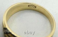 14K Y Gold 3 Diamond Black Enamel Grooved Tapered Ring Sz 9.5 6.2mm 4g S3257