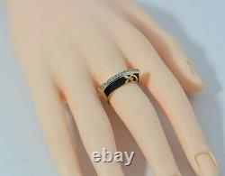 14K YG Interesting Black Enamel and Diamond Ring Size 7.5