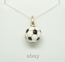 14K Yellow Gold 3-D Black & White Enameled Soccer Ball Charm