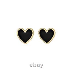 14K Yellow Gold 5.9x5.5 mm Black Enamel Heart Stud Earrings 0.86g