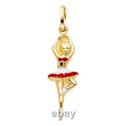 14K Yellow Gold Ballerina Red Color Enamel Charm Pendant For Necklace Chain
