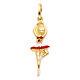 14k Yellow Gold Ballerina Red Color Enamel Charm Pendant For Necklace Chain