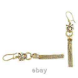 14K Yellow Gold Black Enamel Panther Head Dangle Drop Chandelier Earrings 2.85