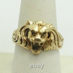 14K Yellow Gold Diamond Eye Black Enamel Roaring Lion Ring Size 8.75 9.7g D6537