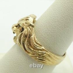 14K Yellow Gold Diamond Eye Black Enamel Roaring Lion Ring Size 8.75 9.7g D6537