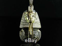 14K Yellow Gold Egyptian Pharaoh Black Enamel 2.5 Diamond Pendant Charm 1.0ct