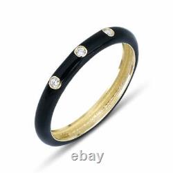 14K Yellow Gold & Natural Black Enamel & Diamonds Stacking Fine Jewelry Ring