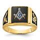 14k Yellow Gold Polished And Textured Black Enamel & Onyx Masonic Ring Size 10
