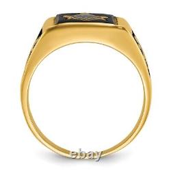 14K Yellow Gold Polished and Textured Black Enamel & Onyx Masonic Ring Size 10