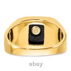 14K Yellow Gold Polished and Textured Black Enamel & Onyx Masonic Ring Size 10