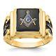 14k Yellow Gold Polished And Textured With Black Enamel And Onyx Masonic Ring