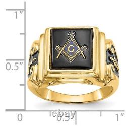 14K Yellow Gold Polished and Textured with Black Enamel and Onyx Masonic Ring