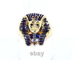 14K Yellow Solid Gold King Tut Ring With Enamel